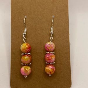 Silver with Pink and Orange Beaded Earring Pair | Earrings